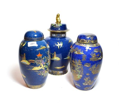 Lot 291 - Carlton ware blue ground chinoiserie pattern lustre including a large vase and cover, pattern...