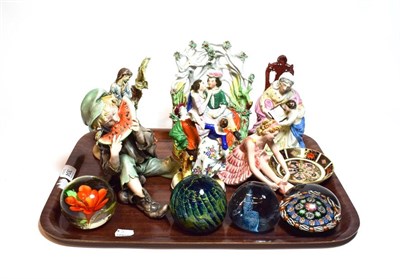 Lot 304 - Two 19th century Staffordshire figures, later Capodimonte, Caithness paperweights, Royal Crown...