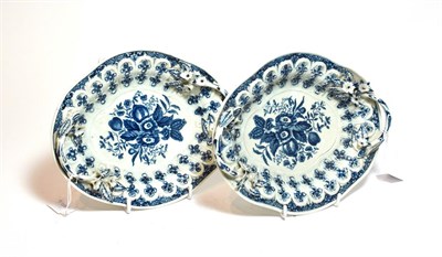 Lot 307 - A pair of first period Worcester basket stands with blue and white pinecone decoration,...