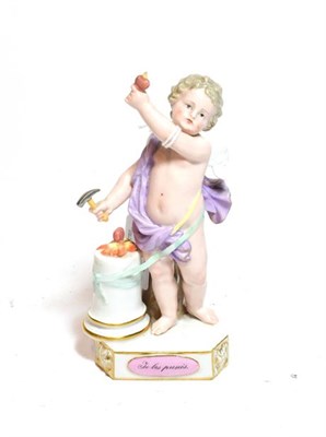 Lot 308 - A Meissen porcelain figure of Putto, plaque inscribed ''Je les Punis'' (a.f.)