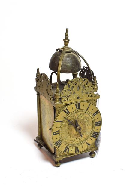 Lot 311 - A small lantern clock case, late 17th century and later, dial is unsigned, later spring barrel...