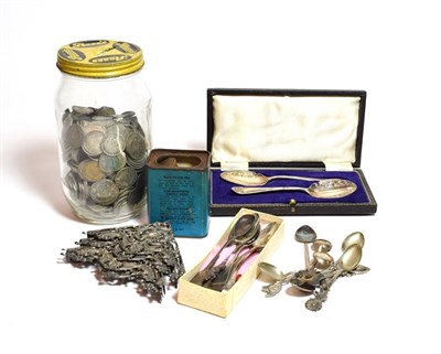 Lot 323 - A quantity of pre-1947 Silver GB coins and some later examples, silver pierced book corner...