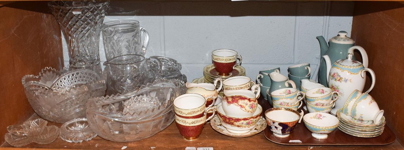 Lot 331 - A quantity of ceramics and glassware including cut glass bowl, vase, jugs, coasters etc;...