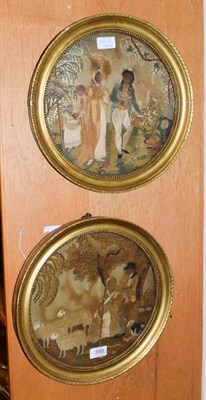 Lot 350 - A pair of George III embroidered silk pictures by Elizabeth Hunter of Hexham, Northumberland,...