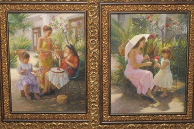 Lot 1008 - R...de Concilio (20th/21st century contemporary) Spanish Mother and daughter in a garden;...