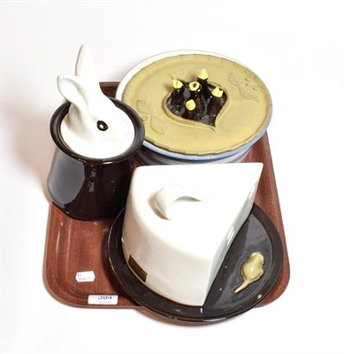 Lot 394 - J & G Morton ceramic designs, three 20th century pieces comprising a pie dish, dated 1996,...