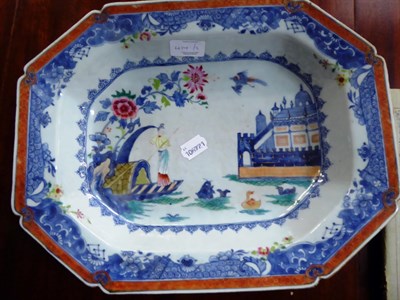 Lot 414 - A pair of 19th century Chinese export serving dishes each painted with a figure on a boat, next...