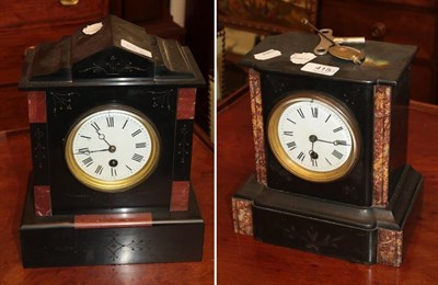 Lot 415 - Two Victorian black slate and marble mantel timepieces