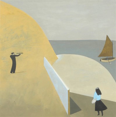 Lot 1013 - Andrew Lanyon (b.1947) "The Telescope" Signed, inscribed and dated 1979 verso, oil on board, 29.5cm