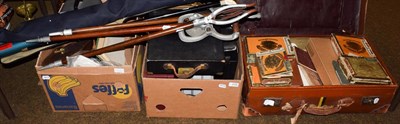 Lot 418 - Miscellaneous items including cameras, binoculars, an Autobridge playing board, typewriter in case