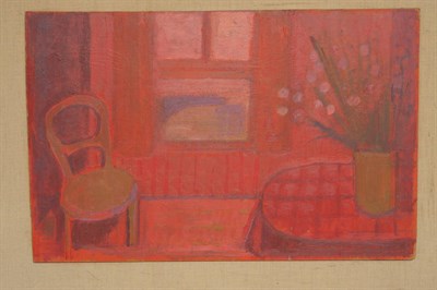 Lot 1015 - St Ives School (20th/21st century contemporary) Red Interior Oil on board, 43.5cm by 66.5cm