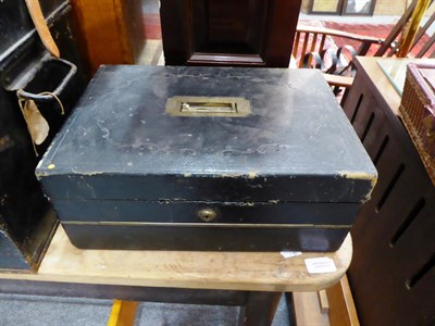 Lot 450 - * A Victorian oak canteen cabinet, campaign handles, drawers to interior, labelled 'M. Rhodes,...