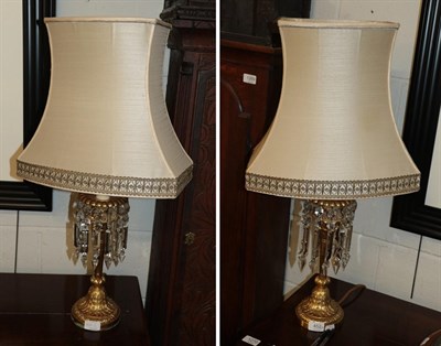 Lot 452 - A pair of Empire style gilt metal lustre table lamps with shades