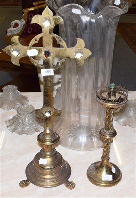 Lot 460 - * A Victorian brass and 'bejewelled' altar cross, of Arts & Crafts stylised form, on domed...