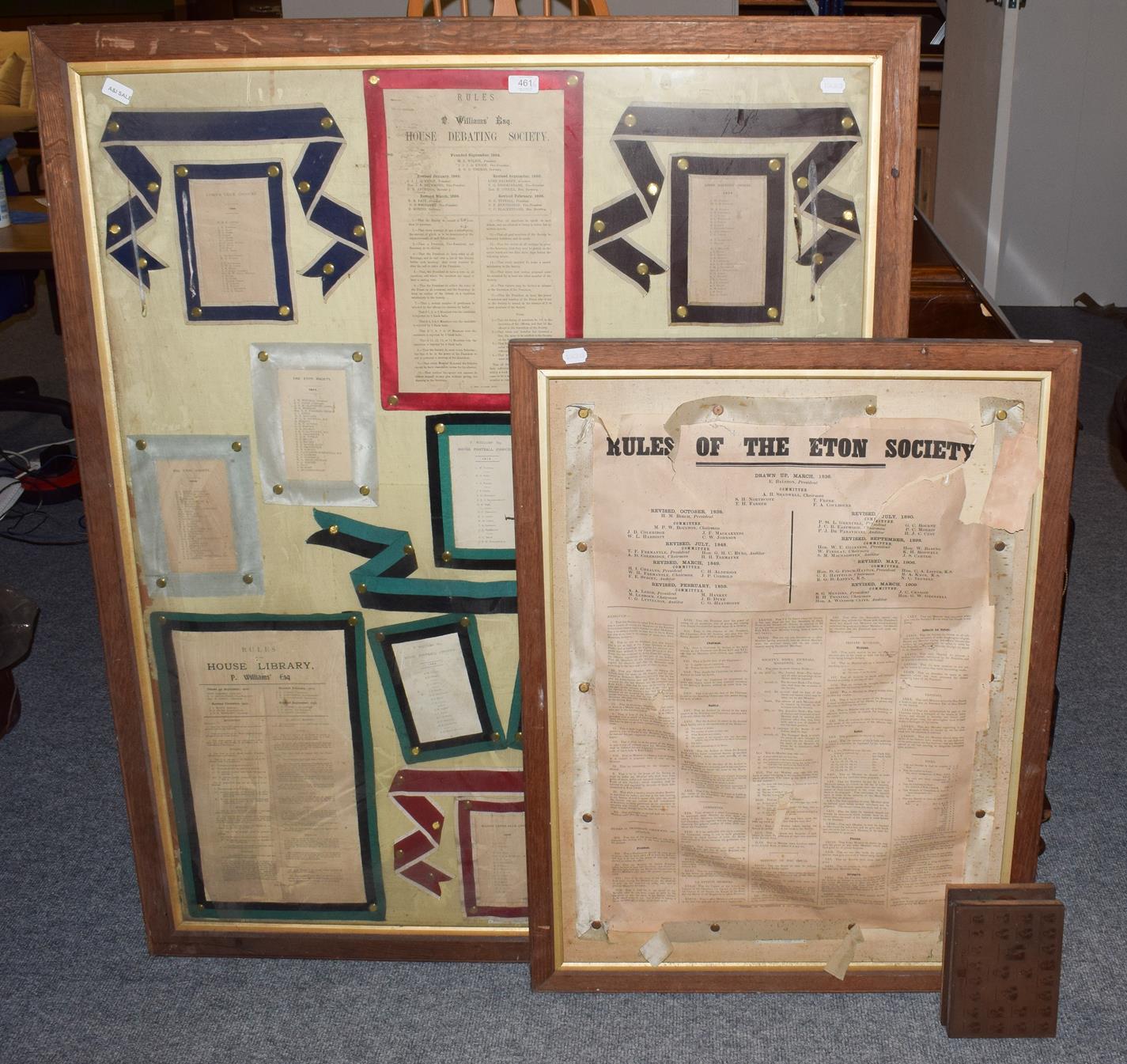 Lot 461 - * Of Eton College Interest, a large framed display of assorted printed house rules, notices,...
