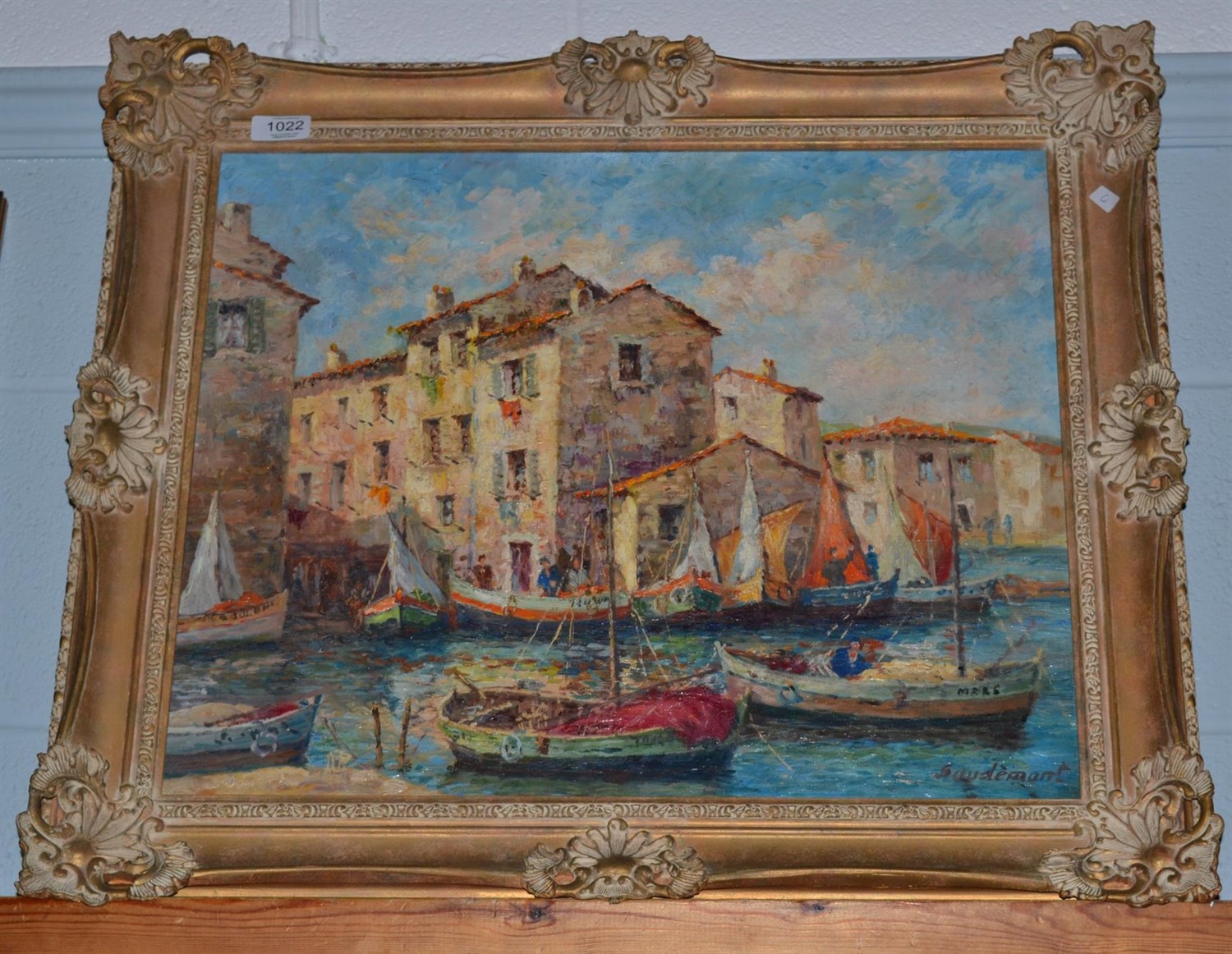 Lot 1022 - French School, 20th century, Sunlit fishing village, indistinctly signed, oil on boards, 44cm...