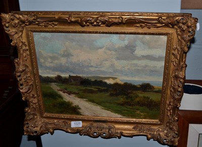 Lot 1025 - Attributed to Leopold Rivers (1850-1905) Rural landscape with sheep on a country path, oil on...