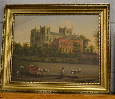 Lot 1028 - British School (19th century) Minster House, Ripon, oil on board, 30cm by 38.5cm   Provenance:...