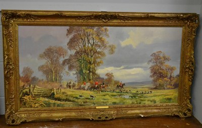 Lot 1032 - Don Vaughan, (20th century) Hunting Scene, signed, oil on canvas, 49.5cm by 100cm