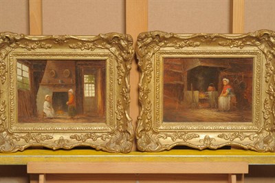 Lot 1022 - V"¦Cooper (19th century) Interior scene with children beside a fireplace; Lady seated on a...