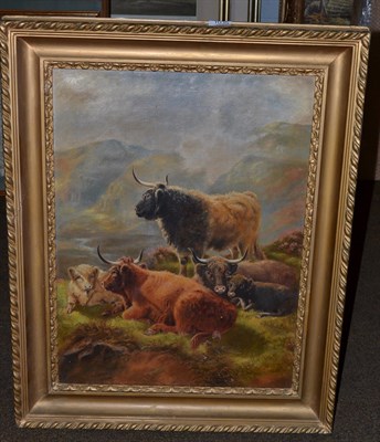 Lot 1035 - J Shelden (20th century) 'Highland Cattle' signed and dated 1922, oil on canvas, 60cm by 45cm