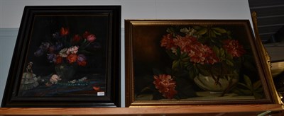 Lot 1039 - British School (20th century) still life of flowers, indistinctly signed, oil on canvas,...