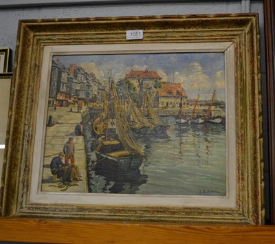 Lot 1051 - A French school (20th century), Harbour scene, Honfleur? indistinctly signed, oil-on-canvas, 31.5cm