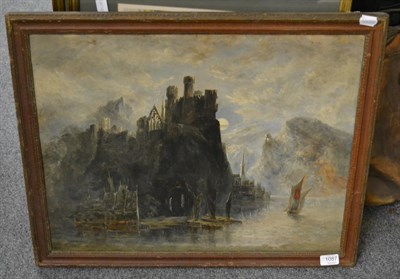 Lot 1087 - * Hardwick (19th century) Coastal view with castle, signed, oil on board, 46cm by 55cm