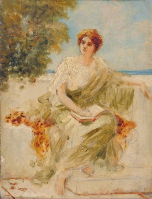 Lot 1028 - Sir Lawrence Alma-Tadema OM, RA (1836-1912) Study of a girl dressed in Greek/Roman costume,...