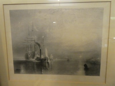 Lot 1106 - * After J.M.W. Turner (1775-1851) 'The Fighting Temeraire', black and white print, framed and...