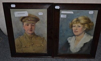 Lot 1115 - * English School (early 20th century) A pair of portraits, WWI soldier in uniform with wife,...