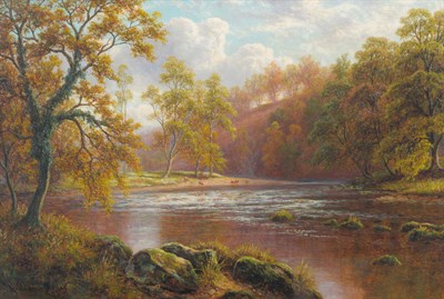 Lot 1030 - William Mellor (1851-1931) "On the Wharfe, Bolton Woods, Yorkshire" Signed, inscribed verso, oil on