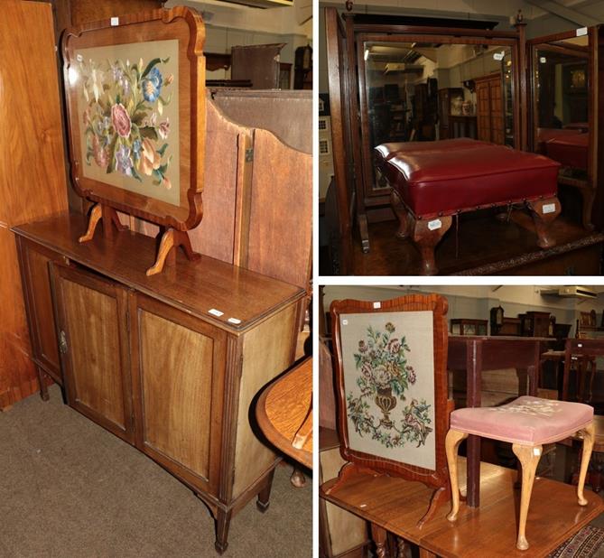 Lot 1161 - A mahogany bedroom table mirror, footstool, mahogany sideboard, a piano stool and two coffee tables