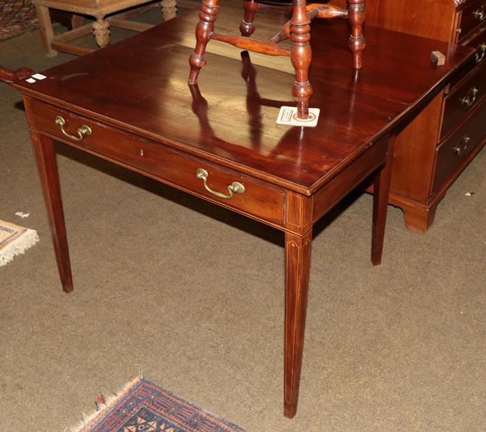 Lot 1180 - A George III inlaid mahogany drop leaf side table