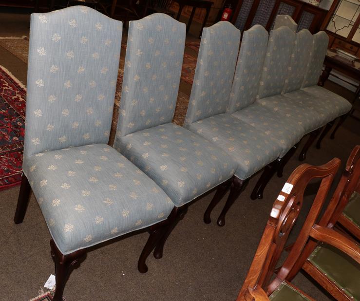 Lot 1190 - A set of ten Georgian style chairs, upholstered in Colefax & Fowler F2801/03, with single piping to