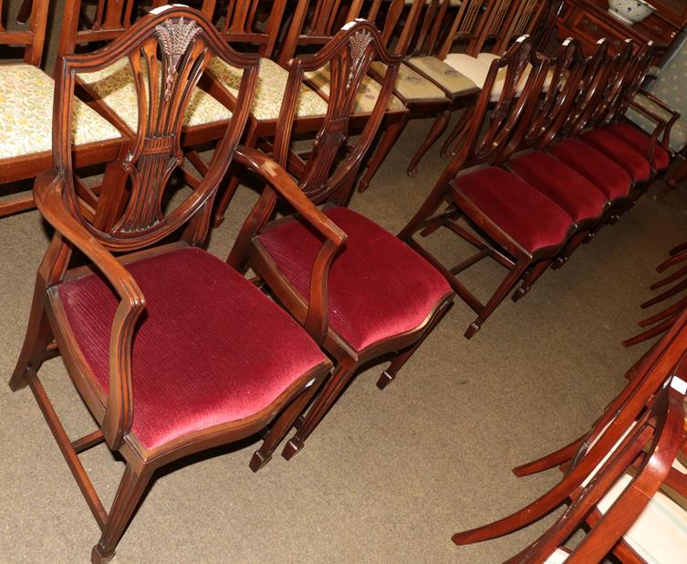 Lot 1194 - Six Hepplewhite style dining chairs, plus two carvers (8)
