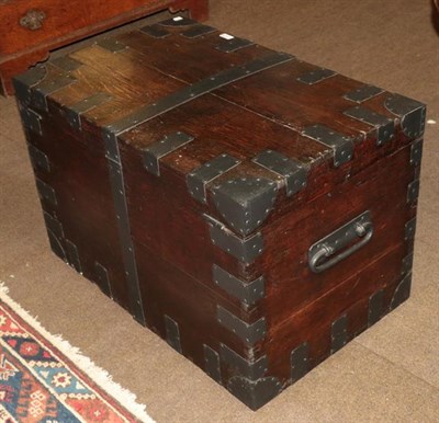 Lot 1216 - A 19th century iron bound wooden trunk
