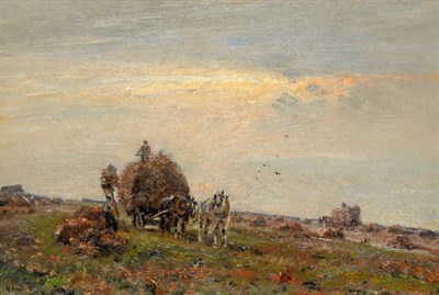 Lot 1040 - Herbert Royle (1878-1950) "Gathering Bracken on the Wharfedale Moors" Signed, also signed and...