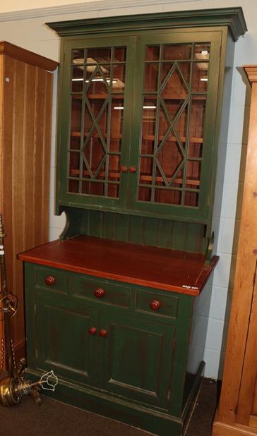 Lot 1240 - A modern painted kitchen dresser, with oak lined drawers, 105cm wide by 62cm deep by 226cm high