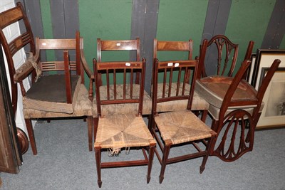 Lot 1262 - * A part set of five Regency mahogany dining chairs, including two carvers, together with a set...