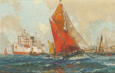 Lot 1046 - Frank Henry Algernon Mason RI, RBA (1876-1965) "A Breezy Day in Gravesend Reach, the Pilot Station"