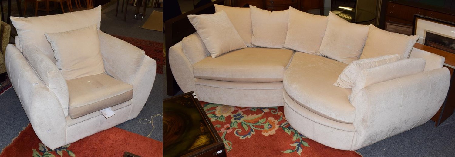 Lot 1309 - A Barker and Stonehouse three-seater sofa and a single armchair, upholstered in a cream velour...
