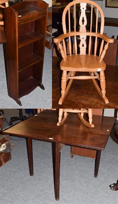 Lot 1312 - A 19th century mahogany drop-leaf table, a modern open bookcase and a modern child's rocking...