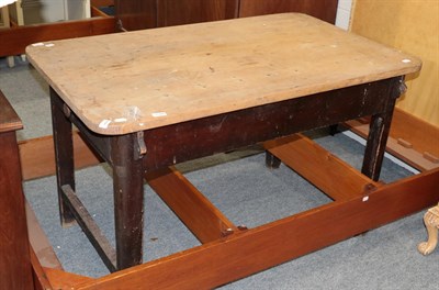 Lot 1316 - * A Victorian pine-top kitchen table with single drawer and painted legs, 125cm wide