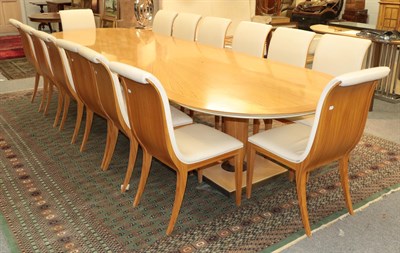 Lot 1325 - An Italian designed oak 13ft dining table, the cross banded and boxwood-strung satinwood...