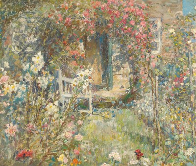 Lot 1050 - Frederick William Jackson RBA (1859-1918) "The Cottage Garden" Signed with the artist's...