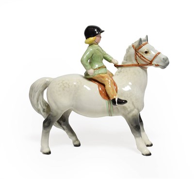 Lot 22 - Beswick Girl on Pony, model No. 1499, light dapple grey gloss