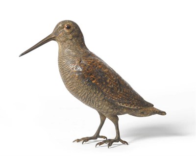 Lot 1051 - A Cold Painted Bronze Model of a Woodcock, Franz Bergmann, Vienna, circa 1900, standing in...