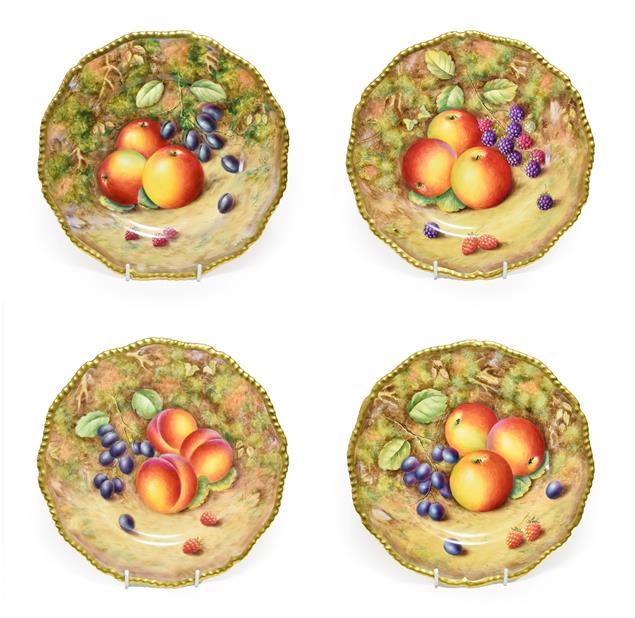 Lot 8 - A Set of Four Royal Worcester Porcelain Plates, by Peter Love, 2nd half 20th century, painted...