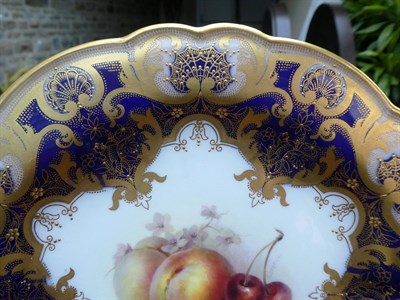 Lot 11 - A Set of Four Royal Worcester Porcelain Plates, by Richard Sebright, 1910, painted with fruit...